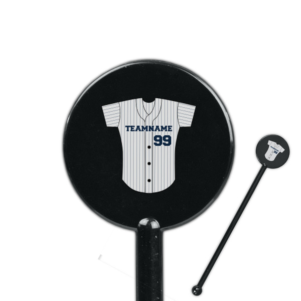 Custom Baseball Jersey 5.5" Round Plastic Stir Sticks - Black - Double Sided (Personalized)