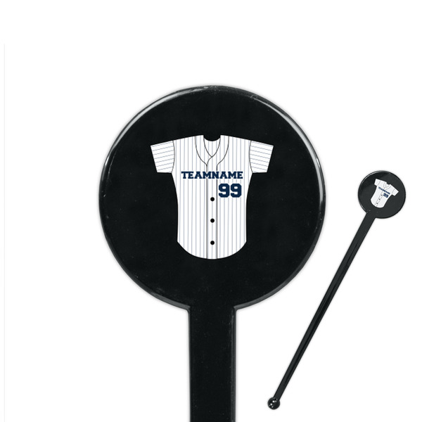 Custom Baseball Jersey 7" Round Plastic Stir Sticks - Black - Double Sided (Personalized)