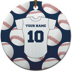 Baseball Jersey Round Ceramic Ornament w/ Name and Number