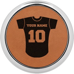 Baseball Jersey Set of 4 Leatherette Round Coasters w/ Silver Edge (Personalized)