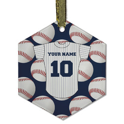 Baseball Jersey Flat Glass Ornament - Hexagon w/ Name and Number