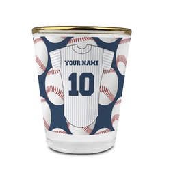 Baseball Jersey Glass Shot Glass - 1.5 oz - with Gold Rim - Single (Personalized)