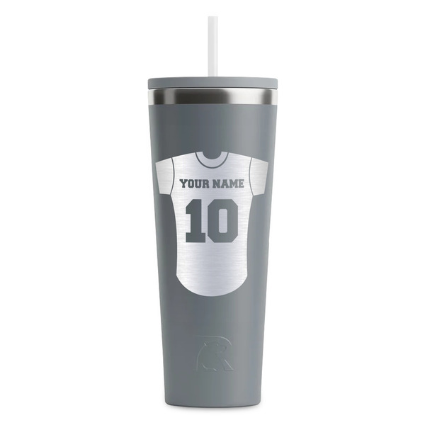 Custom Baseball Jersey RTIC Everyday Tumbler with Straw - 28oz - Grey - Double-Sided (Personalized)