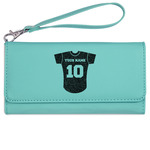 Baseball Jersey Ladies Leatherette Wallet - Laser Engraved- Teal (Personalized)