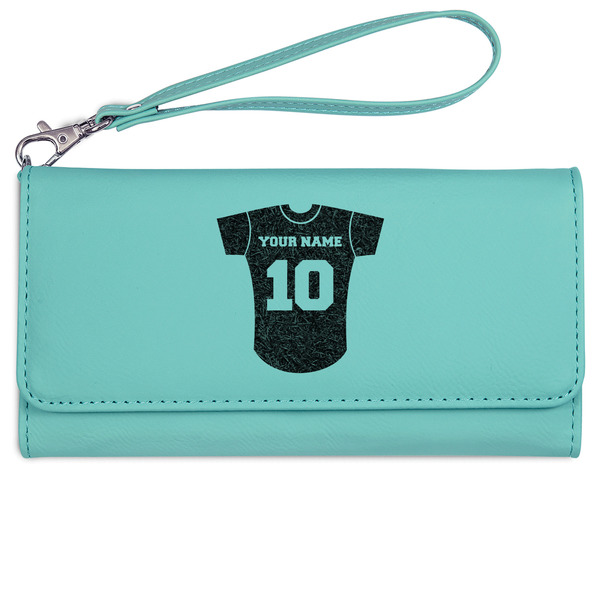 Custom Baseball Jersey Ladies Leatherette Wallet - Laser Engraved- Teal (Personalized)