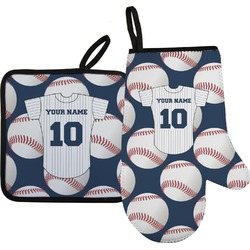 Baseball Jersey Right Oven Mitt & Pot Holder Set w/ Name and Number