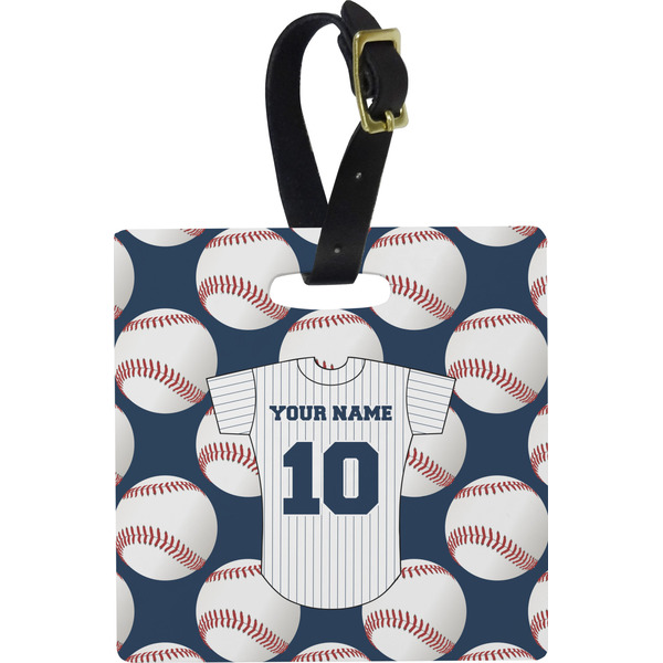 Custom Baseball Jersey Plastic Luggage Tag - Square w/ Name and Number