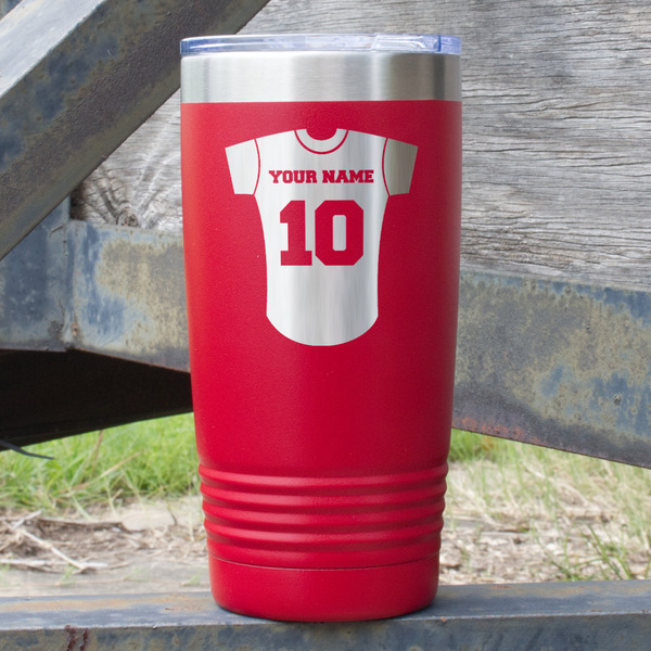 Custom Baseball Jersey 20 oz Stainless Steel Tumbler - Red - Double Sided (Personalized)