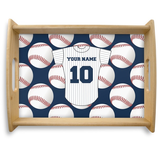 Custom Baseball Jersey Natural Wooden Tray - Large (Personalized)