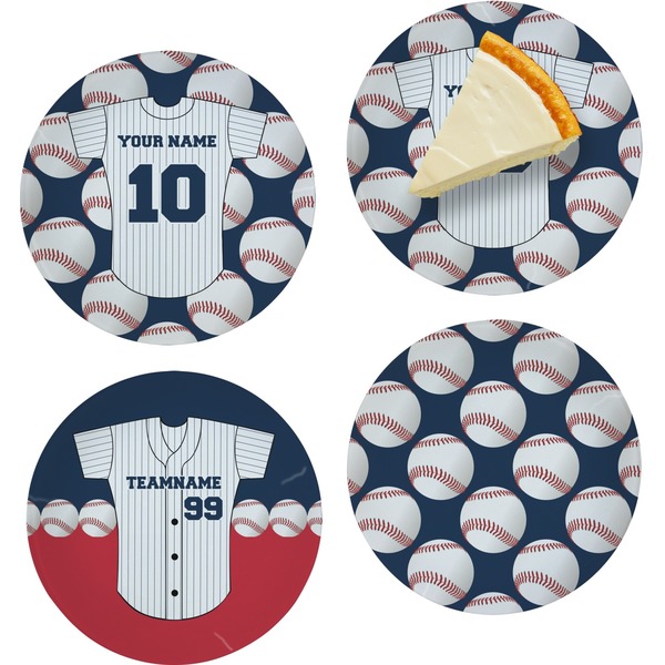 Custom Baseball Jersey Set of 4 Glass Appetizer / Dessert Plate 8" (Personalized)