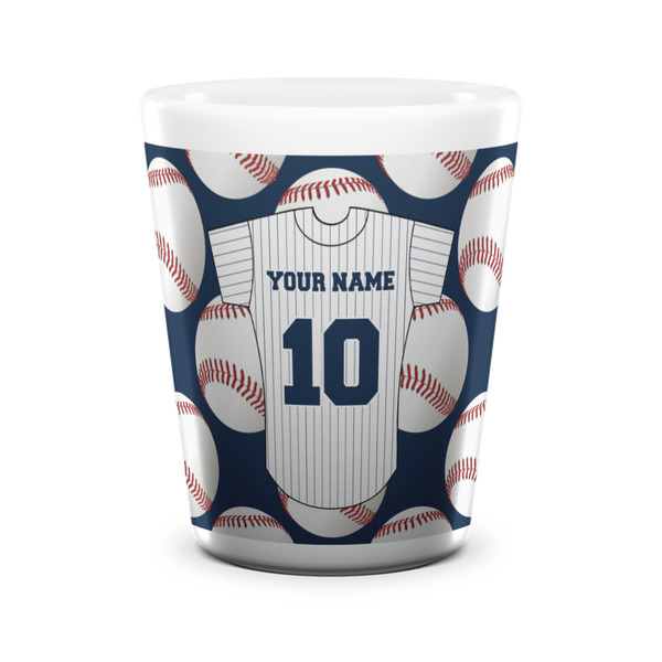 Custom Baseball Jersey Ceramic Shot Glass - 1.5 oz - White - Single (Personalized)