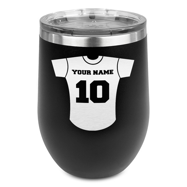 Custom Baseball Jersey Stemless Stainless Steel Wine Tumbler - Black - Double Sided (Personalized)