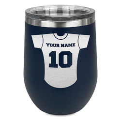 Baseball Jersey Stemless Stainless Steel Wine Tumbler - Navy - Single Sided (Personalized)