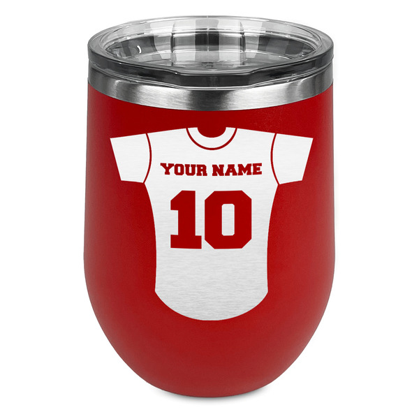 Custom Baseball Jersey Stemless Stainless Steel Wine Tumbler - Red - Single Sided (Personalized)