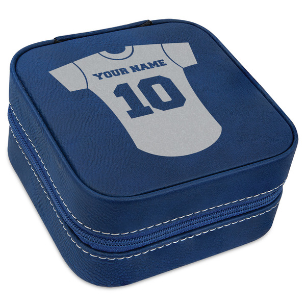 Custom Baseball Jersey Travel Jewelry Box - Navy Blue Leather (Personalized)