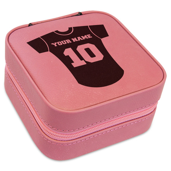 Custom Baseball Jersey Travel Jewelry Boxes - Pink Leather (Personalized)