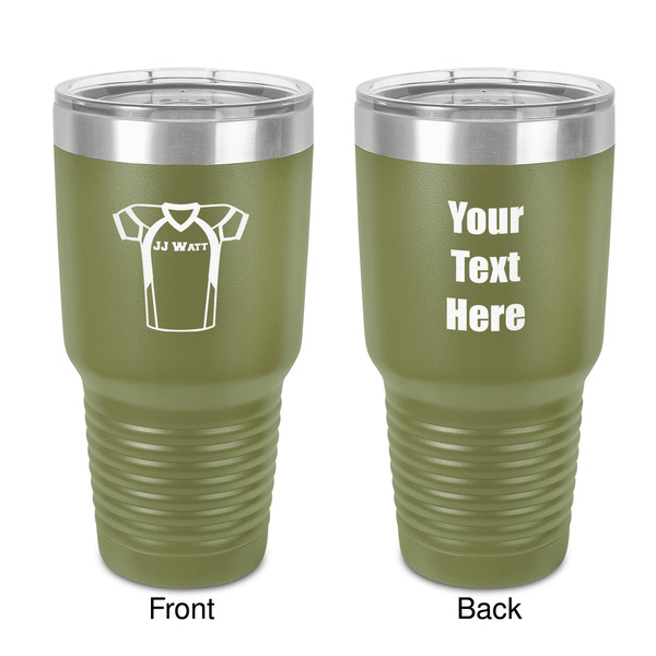 Custom Football Jersey 30 oz Stainless Steel Tumbler - Olive - Double-Sided (Personalized)