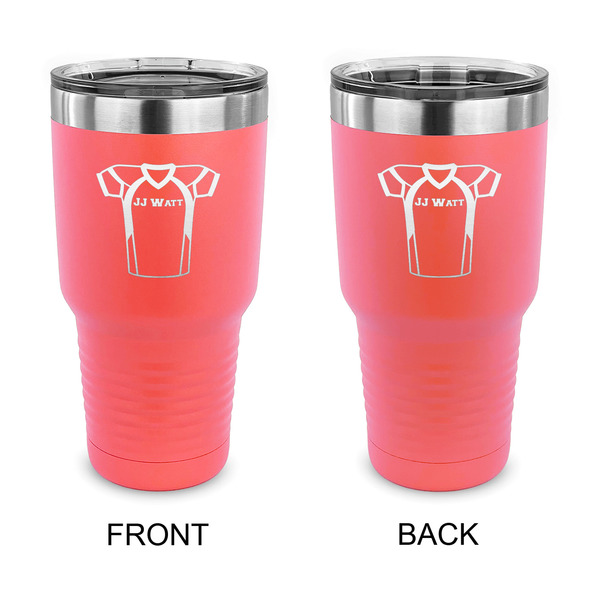 Custom Football Jersey 30 oz Stainless Steel Tumbler - Coral - Double Sided (Personalized)