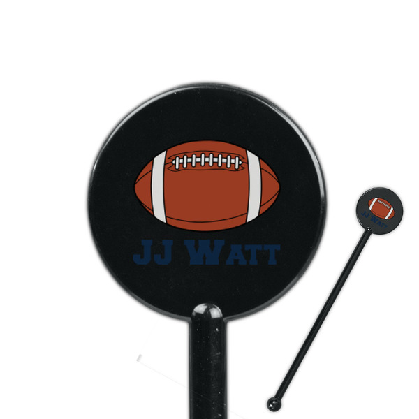 Custom Football Jersey 5.5" Round Plastic Stir Sticks - Black - Single Sided (Personalized)