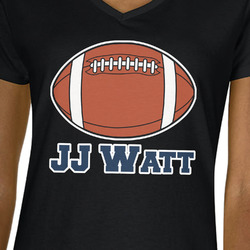 Football Jersey Women's V-Neck T-Shirt - Black - Large (Personalized)