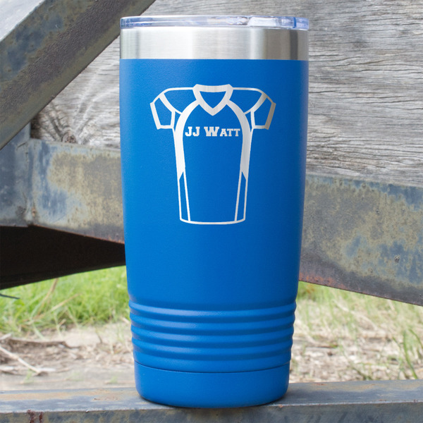 Custom Football Jersey 20 oz Stainless Steel Tumbler - Royal Blue - Double Sided (Personalized)