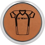 Football Jersey Leatherette Round Coaster w/ Silver Edge - Single or Set (Personalized)