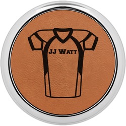Football Jersey Leatherette Round Coaster w/ Silver Edge (Personalized)