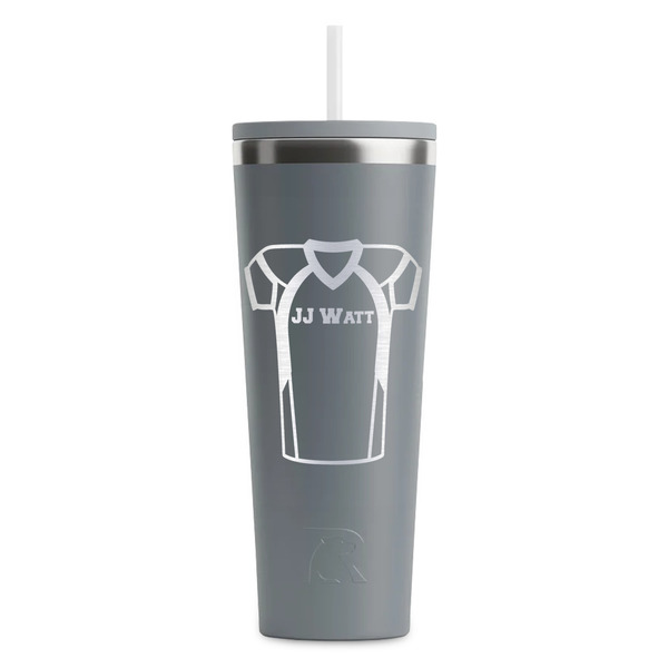 Custom Football Jersey RTIC Everyday Tumbler with Straw - 28oz - Grey - Double-Sided (Personalized)