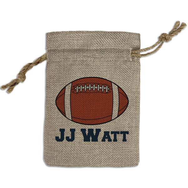 Custom Football Jersey Small Burlap Gift Bag - Front (Personalized)