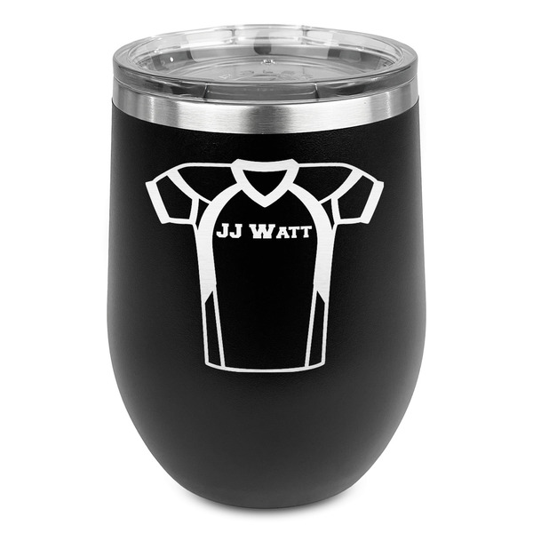 Custom Football Jersey Stemless Stainless Steel Wine Tumbler - Black - Double Sided (Personalized)