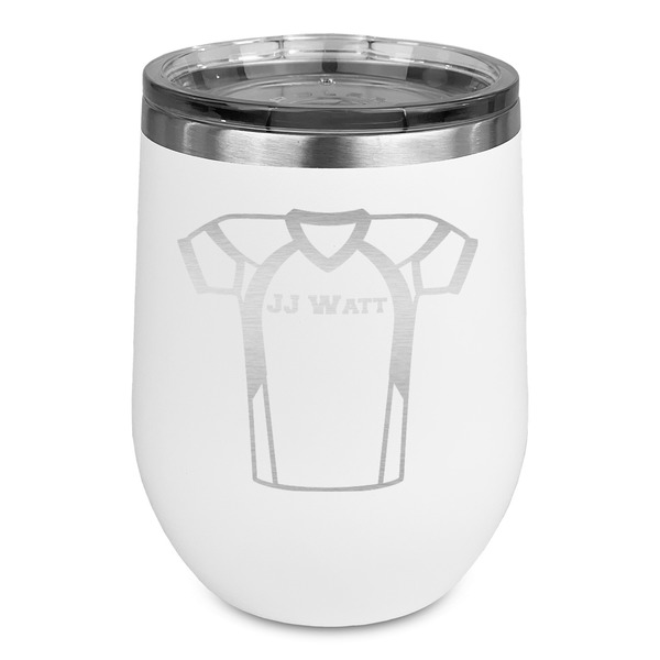 Custom Football Jersey Stemless Stainless Steel Wine Tumbler - White - Double Sided (Personalized)