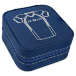 Football Jersey Travel Jewelry Box - Navy Blue Leather (Personalized)