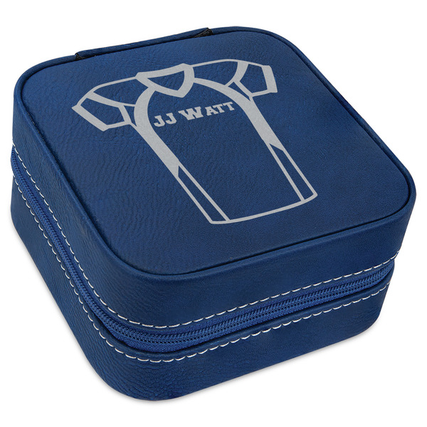 Custom Football Jersey Travel Jewelry Box - Navy Blue Leather (Personalized)