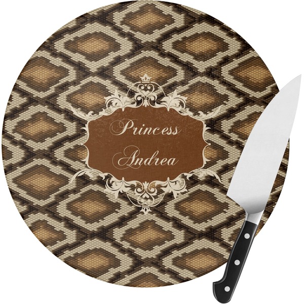 Custom Snake Skin Round Glass Cutting Board - Small (Personalized)