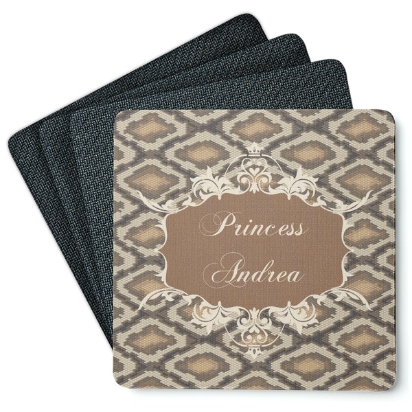 Custom Snake Skin Square Rubber Backed Coasters - Set of 4 (Personalized)