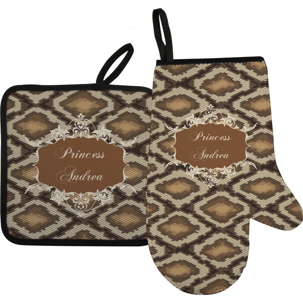 Custom Snake Skin Oven Mitt & Pot Holder Set w/ Name or Text