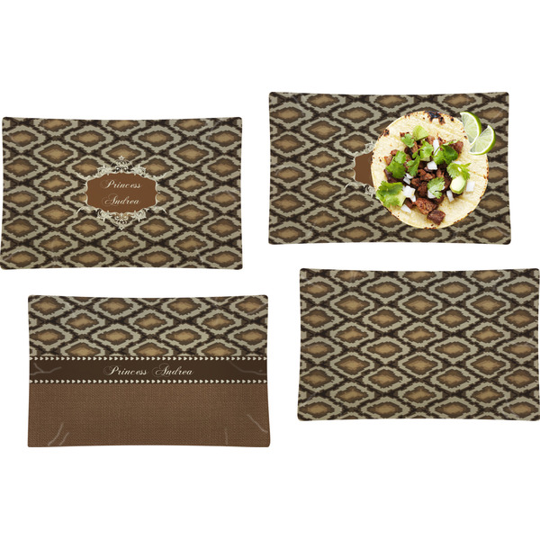 Custom Snake Skin Set of 4 Glass Rectangular Lunch / Dinner Plate (Personalized)