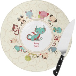 Chinese Zodiac Round Glass Cutting Board - Small (Personalized)