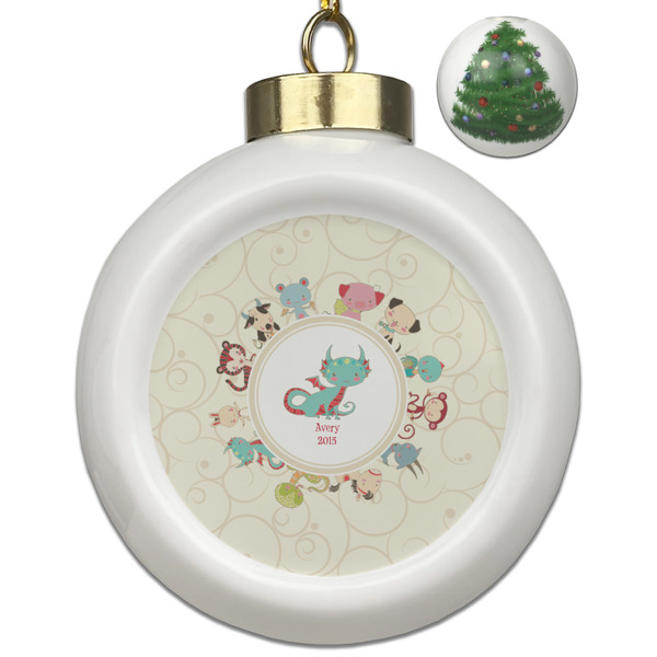 Custom Chinese Zodiac Ceramic Ball Ornament - Christmas Tree (Personalized)