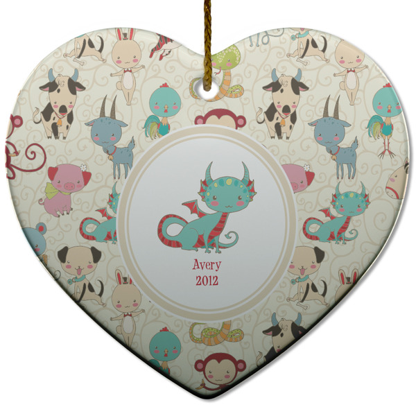 Custom Chinese Zodiac Heart Ceramic Ornament w/ Name or Text