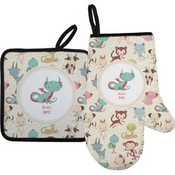 Chinese Zodiac Right Oven Mitt & Pot Holder Set w/ Name or Text