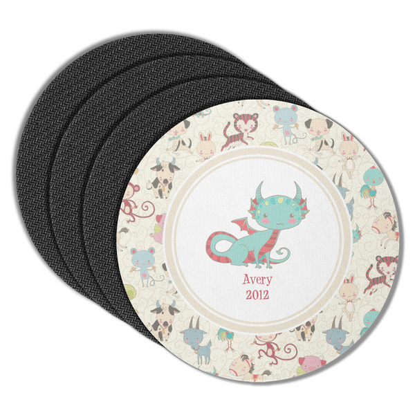 Custom Chinese Zodiac Round Rubber Backed Coasters - Set of 4 (Personalized)