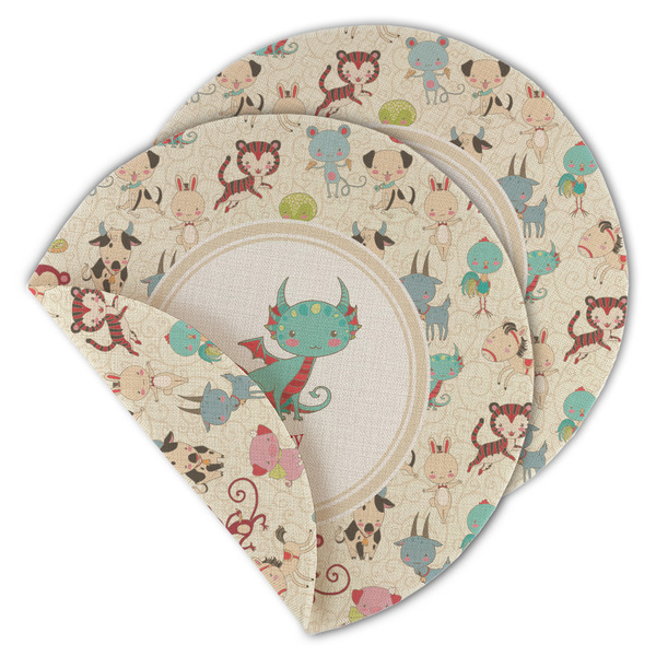 Custom Chinese Zodiac Round Linen Placemat - Double Sided (Personalized)