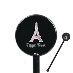 Eiffel Tower 5.5" Round Plastic Stir Sticks - Black - Single Sided (Personalized)