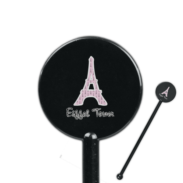 Custom Eiffel Tower 5.5" Round Plastic Stir Sticks - Black - Single Sided (Personalized)