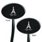 Eiffel Tower Black Plastic 7" Stir Stick - Double Sided - Oval - Front & Back