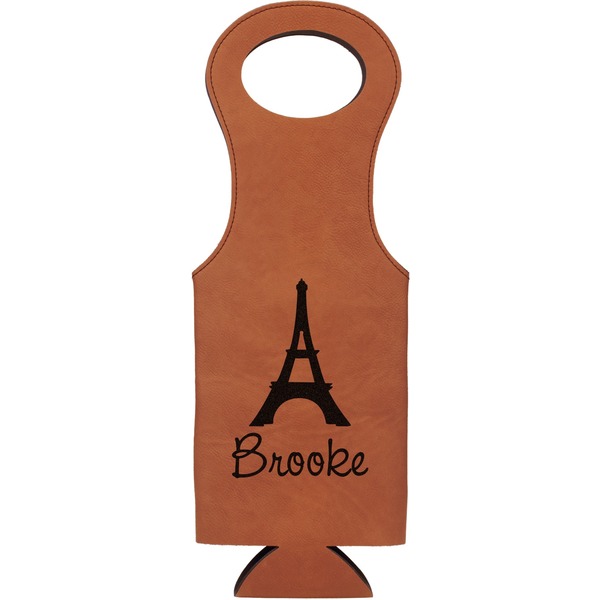 Custom Eiffel Tower Leatherette Wine Tote - Single Sided (Personalized)