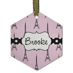 Eiffel Tower Flat Glass Ornament - Hexagon w/ Name or Text