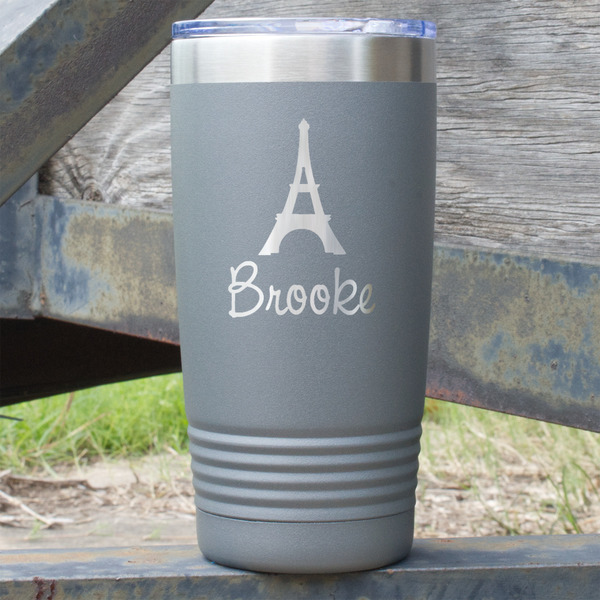Custom Eiffel Tower 20 oz Stainless Steel Tumbler - Grey - Single Sided (Personalized)