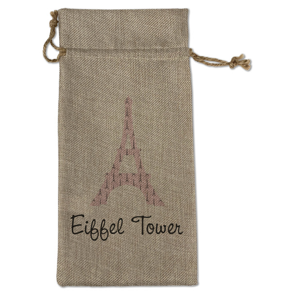 Custom Eiffel Tower Large Burlap Gift Bag - Front (Personalized)